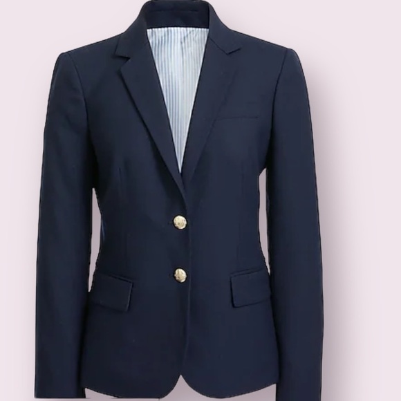 𝅺j. Crew Factory Womens Wool Blend Gold Buttons Schoolboy Navy Blazer Size 0 - Picture 1 of 15